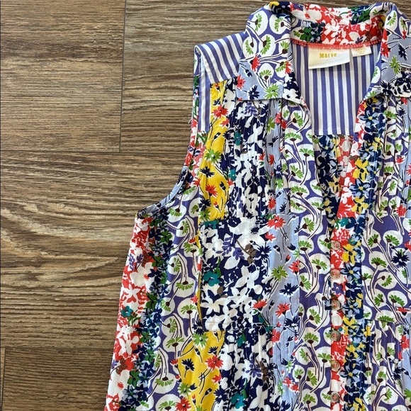 Maeve Anthropologie Whimsical Pintuck Floral Multi Color Sleeveless Blouse Small - Picture 7 of 12